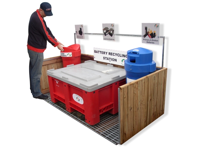 Sturdy Wood Finish Battery Recycling Station